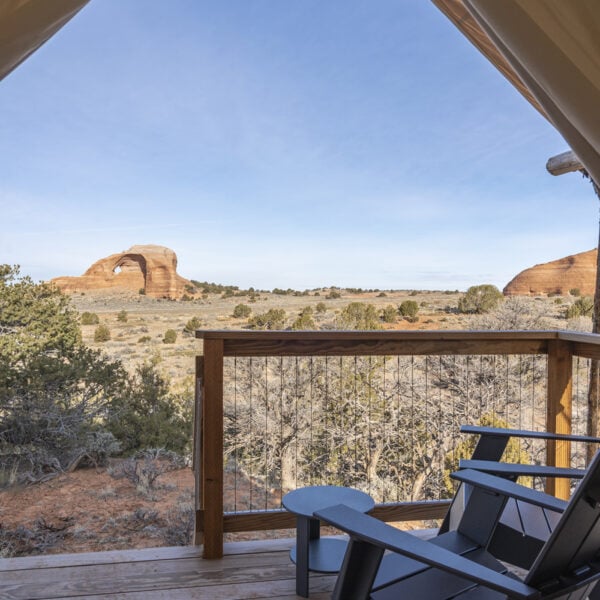 View looking outside of a suite tent at ULUM Moab