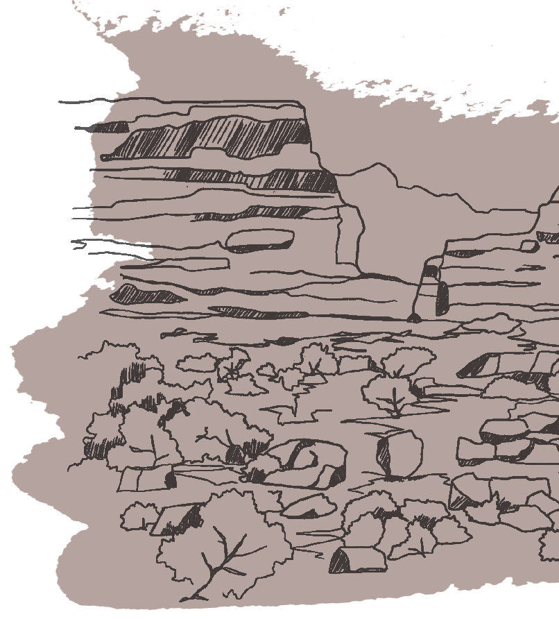 Sketch of red rock formations